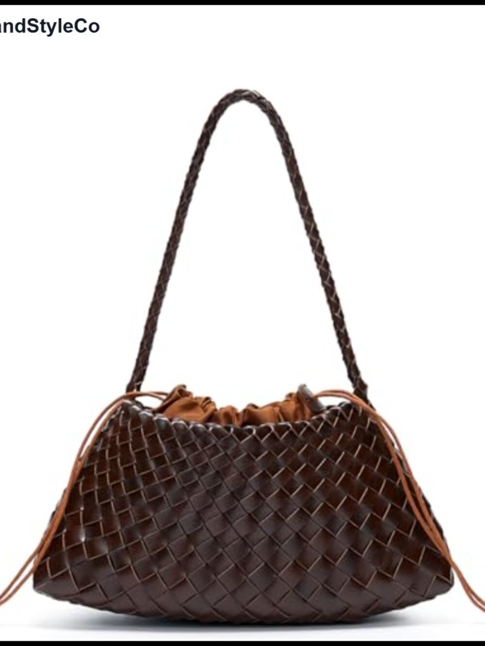 Vegan Leather Woven Shoulder Hobo Handbag with Drawstring Closure
